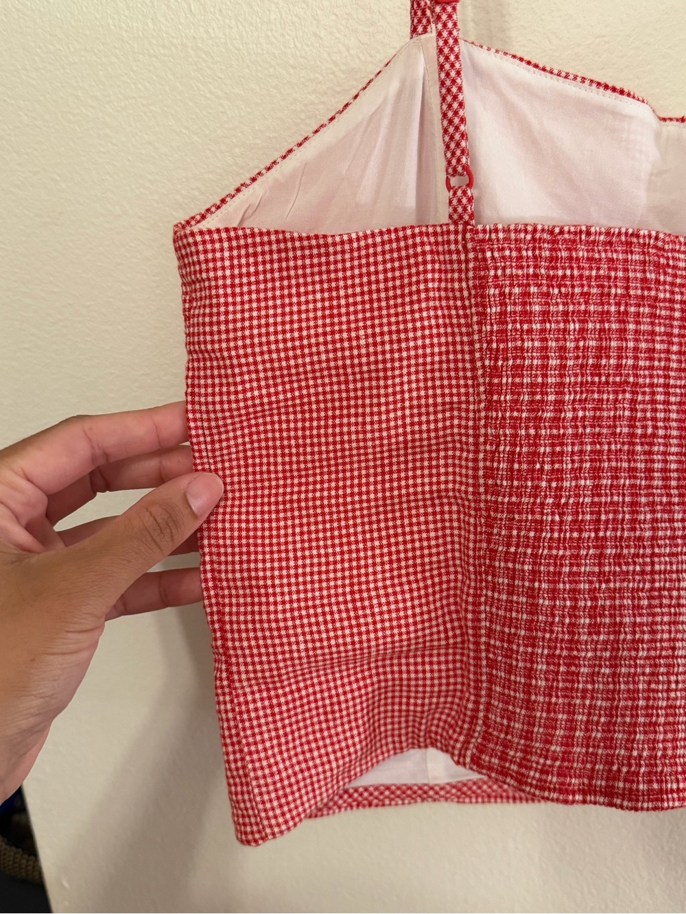 Everlane The Seamed Top in Stretch Linen Red Gingham Smocked Back NWT Size M - Picture 13 of 16